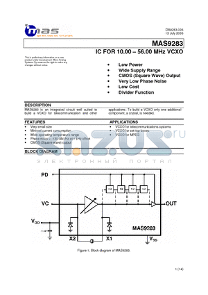 MAS9283AATG00 datasheet - IC FOR 10.00 - 56.00 MHz VCXO