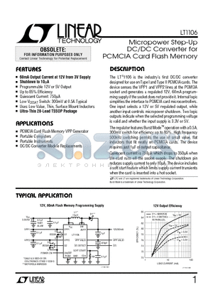 LT1106 datasheet - Micropower Step-Up DC/DC Converter for PCMCIA Card Flash Memory