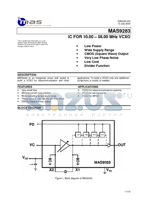 MAS9283ALTG00 datasheet - IC FOR 10.00 - 56.00 MHz VCXO
