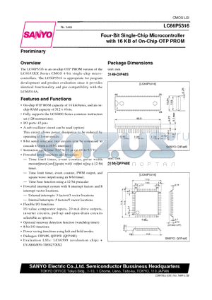 LC662104A datasheet - Four-Bit Single-Chip Microcontroller with 16 KB of On-Chip OTP PROM