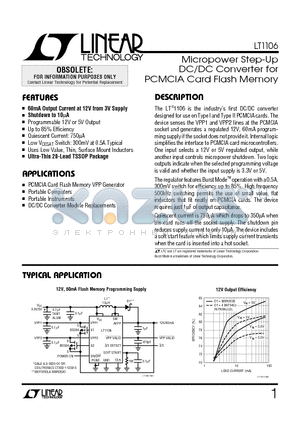 LT1106_02 datasheet - Micropower Step-Up DC/DC Converter for PCMCIA Card Flash Memory