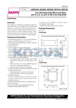 LC662106A datasheet - Four-Bit Single-Chip Microcontrollers with 4, 6, 8, 12, and 16 KB of On-Chip ROM