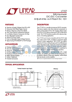 LT1107 datasheet - Micropower DC/DC Converter Adjustable and Fixed 5V, 12V