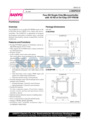 LC662106A datasheet - Four-Bit Single-Chip Microcontroller with 16 KB of On-Chip OTP PROM