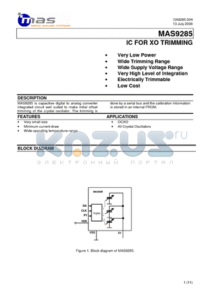 MAS9285A1GC06 datasheet - IC FOR XO TRIMMING