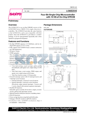 LC662306A datasheet - Four-Bit Single-Chip Microcontroller with 16 KB of On-Chip EPROM