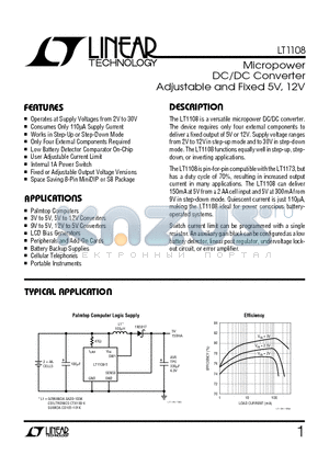 LT1108CS8 datasheet - Micropower DC/DC Converter Adjustable and Fixed 5V, 12V
