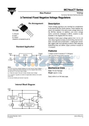 MC7915CT datasheet - 3-Terminal Fixed Negative Voltage Regulators