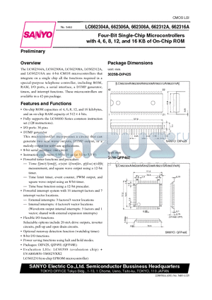 LC662308A datasheet - Four-Bit Single-Chip Microcontrollers with 4, 6, 8, 12, and 16 KB of On-Chip ROM