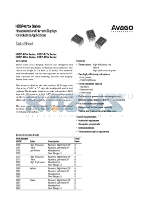 HDSP-0762 datasheet - Hexadecimal and Numeric Displays for Industrial Applications