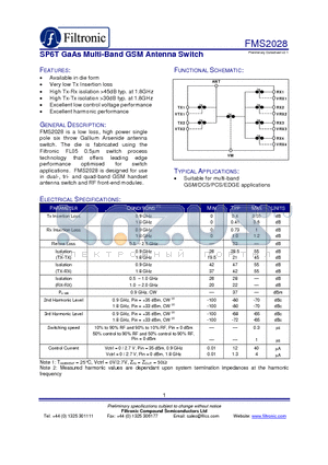 FMS2028 datasheet - SP6T GaAs Multi-Band GSM Antenna Switch