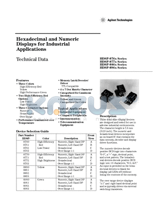 HDSP-076X datasheet - Hexadecimal and Numeric Displays for Industrial Applications