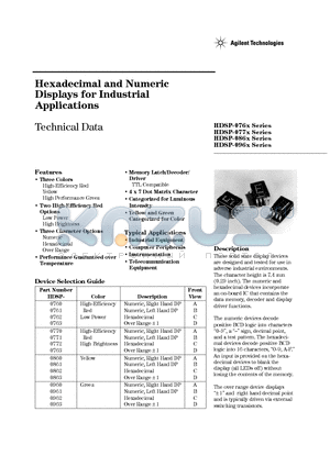 HDSP-0773 datasheet - Hexadecimal and Numeric Displays for Industrial Applications