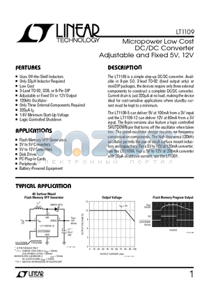 LT1109CZ-5 datasheet - Micropower Low Cost DC/DC Converter Adjustable and Fixed 5V, 12V