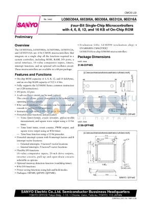 LC662508A datasheet - Four-Bit Single-Chip Microcontrollers with 4, 6, 8, 12, and 16 KB of On-Chip ROM