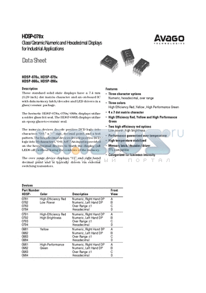 HDSP-0783 datasheet - Glass/Ceramic Numeric and Hexadecimal Displays for Industrial Applications