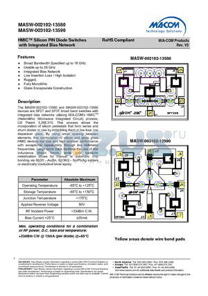 MASW-003102-13590G datasheet - HMIC Silicon PIN Diode Switches with Integrated Bias Network