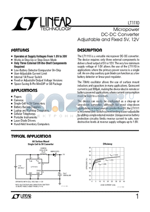 LT1110CN8-12 datasheet - Micropower DC-DC Converter Adjustable and Fixed 5V, 12V