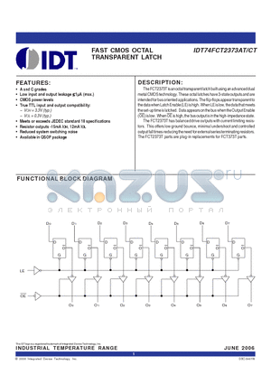 IDT74FCT2373CTQG datasheet - FAST CMOS OCTAL TRANSPARENT LATCH