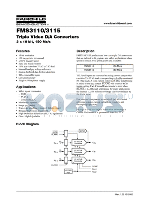 FMS3110KRC datasheet - Triple Video D/A Converters 3 x 10 bit, 150 Ms/s