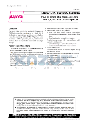 LC66304A datasheet - Four-Bit Single-Chip Microcontrollers with 4, 6, and 8 KB of On-Chip ROM