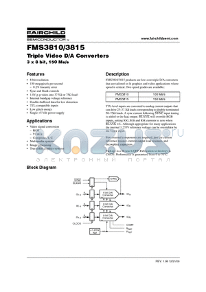 FMS3815 datasheet - Triple Video D/A Converters 3 x 8 bit, 150 Ms/s