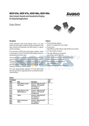 HDSP-079X datasheet - Glass/Ceramic Numeric and Hexadecimal Displays for Industrial Applications