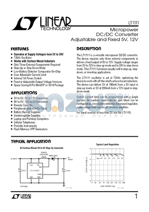 LT1111-12 datasheet - Micropower DC/DC Converter Adjustable and Fixed 5V, 12V