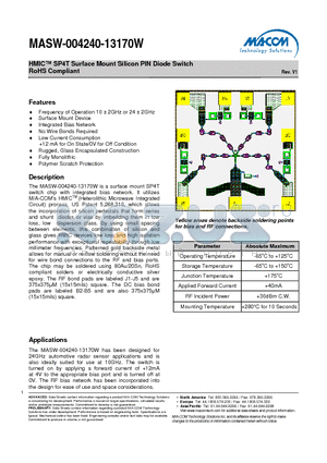 MASW-004240-13170W datasheet - HMIC SP4T Surface Mount Silicon PIN Diode Switch