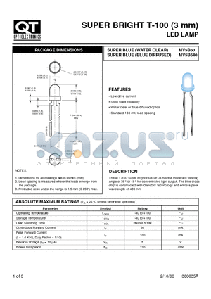 MV5B60 datasheet - SUPER BRIGHT T-100 3 mm LED LAMP