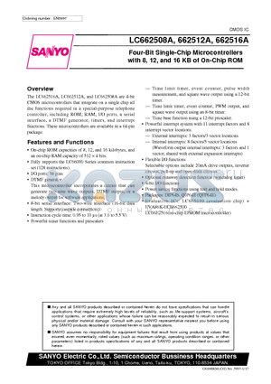 LC66306A datasheet - Four-Bit Single-Chip Microcontrollers with 8, 12, and 16 KB of On-Chip ROM