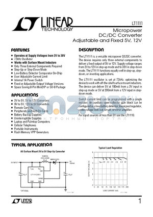 LT1111M datasheet - Micropower DC/DC Converter Adjustable and Fixed 5V, 12V