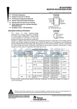 MC79L05ACDE4 datasheet - NEGATIVE-VOLTAGE REGULATORS