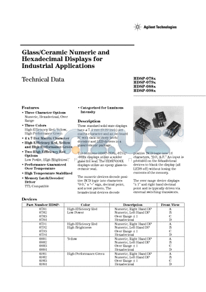 HDSP-088X datasheet - Glass/Ceramic Numeric and Hexadecimal Displays for Industrial Applications