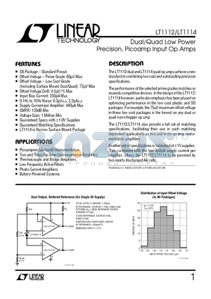 LT1112AM datasheet - Dual/Quad Low Power Precision, Picoamp Input Op Amps