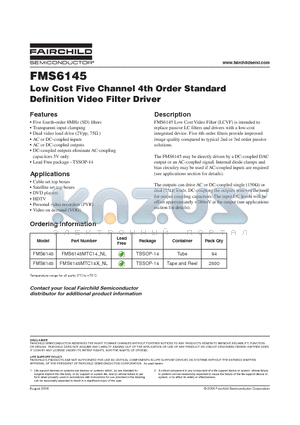 FMS6145 datasheet - Low Cost Five Channel 4th Order Standard Definition Video Filter Driver