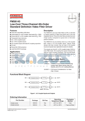 FMS6143CSX datasheet - Low-Cost Three-Channel 4th-Order Standard Defi nition Video Filter Driver