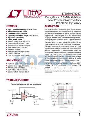 LT1112 datasheet - Dual/Quad 3.2MHz, 0.8V/ls Low Power, Over-The-Top Precision Op Amp