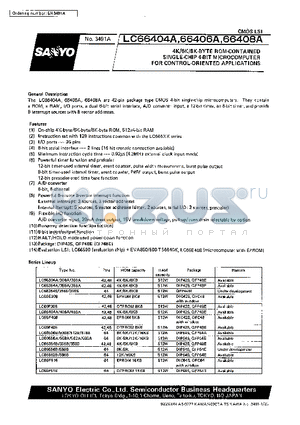 LC66308A datasheet - 4K/6K/8K-BYTE ROM-CONTAINED SINGLE-CHIP 4-BIT MICROCOMPUTER FOR CONTROL-ORIENTED APPLICATIONS