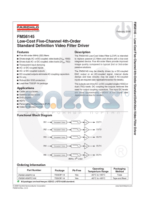 FMS6145MTC14 datasheet - Low-Cost Five-Channel 4th-Order Standard Defi nition Video Filter Driver