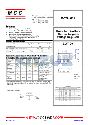MC79L05F-TP datasheet - Three-Terminal Low Current Negative Voltage Regulator