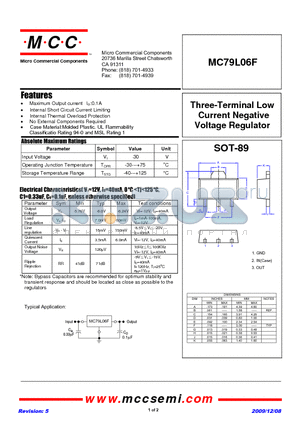 MC79L06F-TP datasheet - Three-Terminal Low Current Negative Voltage Regulator