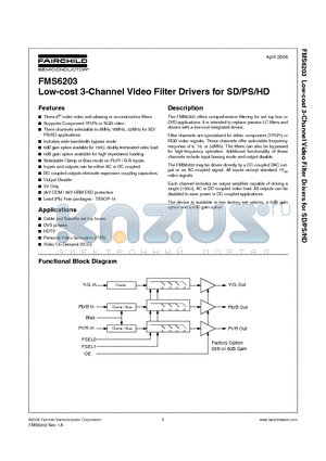 FMS6203MTC1406 datasheet - Low-cost 3-Channel Video Filter Drivers for SD/PS/HD
