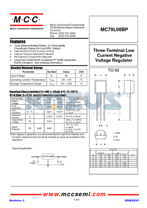 MC79L08BP_08 datasheet - Three-Terminal Low Current Negative Voltage Regulator