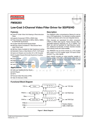 FMS6203MTC1406X datasheet - Low-Cost 3-Channel Video Filter Driver for SD/PS/HD