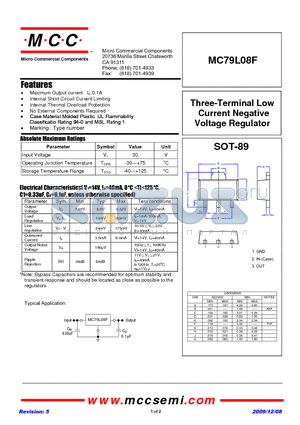 MC79L08F-TP datasheet - Three-Terminal Low Current Negative Voltage Regulat