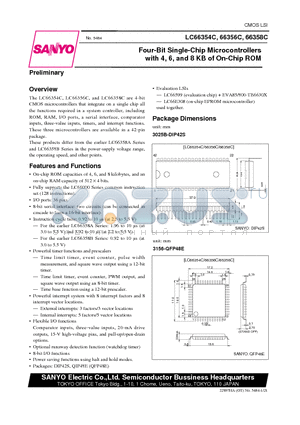 LC66354C datasheet - Four-Bit Single-Chip Microcontrollers with 4, 6, and 8 KB of On-Chip ROM