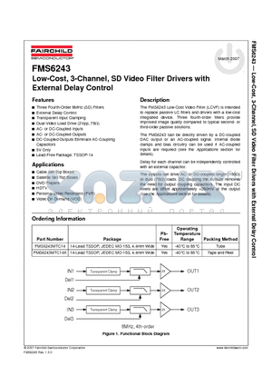FMS6243MTC14 datasheet - Low-Cost, 3-Channel, SD Video Filter Drivers with External Delay Control