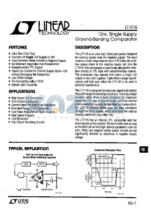 LT1116 datasheet - 12ns, Single Supply Ground-Sensiing Comparator