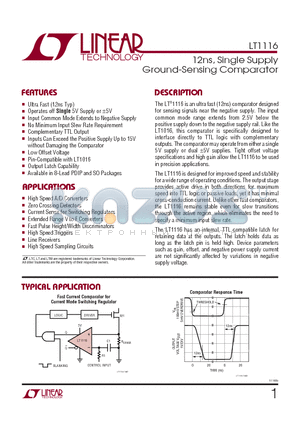 LT1116 datasheet - 12ns, Single Supply Ground-Sensing Comparator